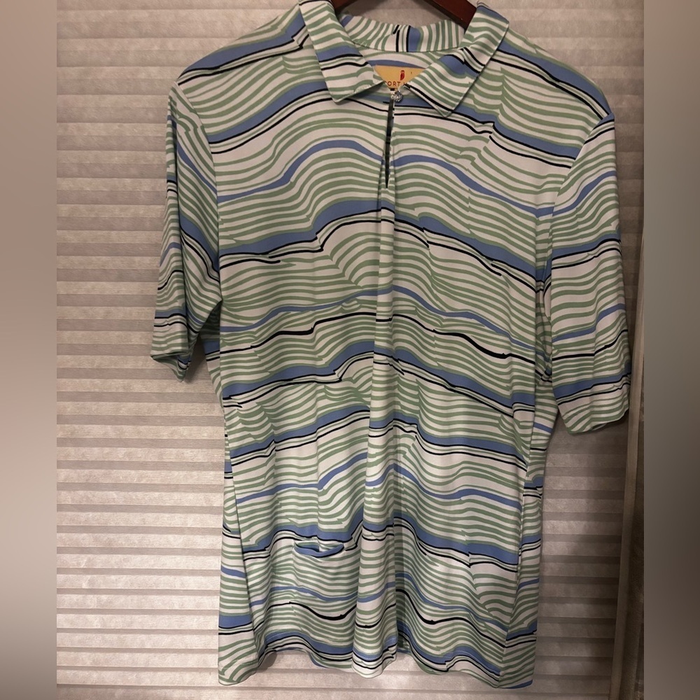 Sport Haley Striped Sleeveless Golf Polo Tank Top - Blue and Green - size xl - Picture 3 of 5